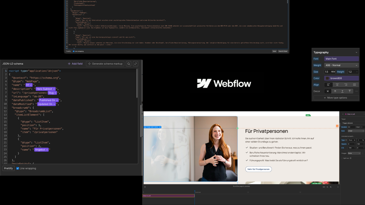 Webflow Designer mit visuellem Editor, Code-Export und CMS