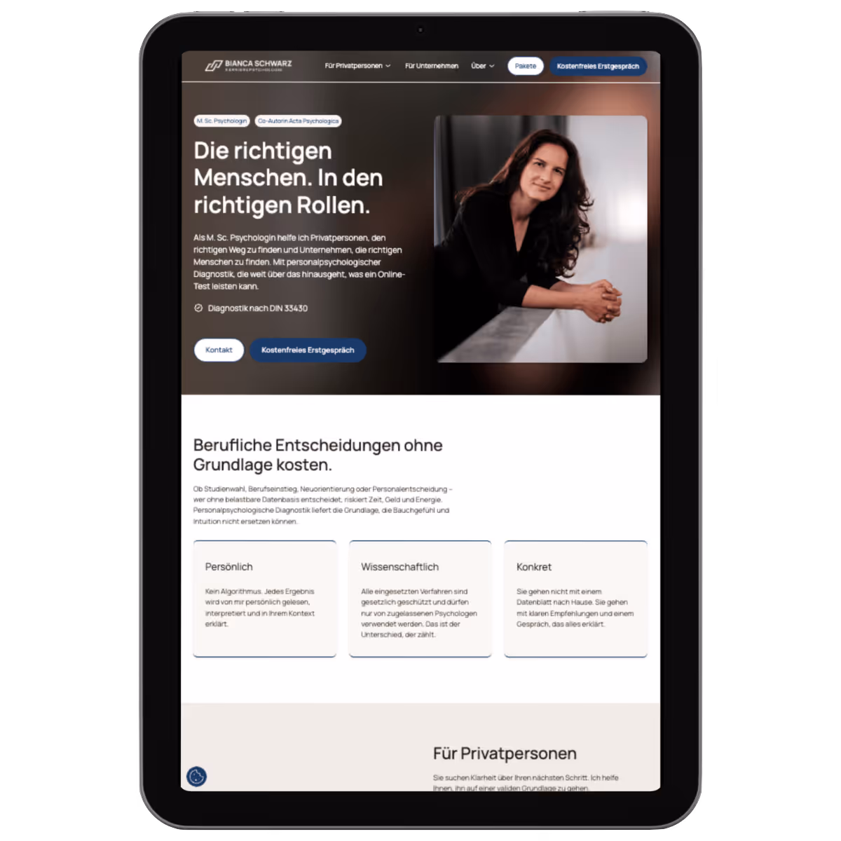 ipad optimiertes webdesign Karrierepsychologie