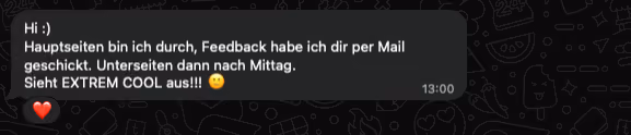 Chat Screenshot: Der Kunde ist sehr glücklich mit seiner neuen Webseite