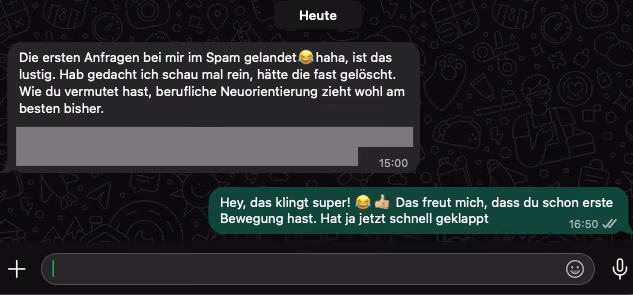 Chat Screenshot: Kundin ist sehr zufrieden mit den ersten Leads