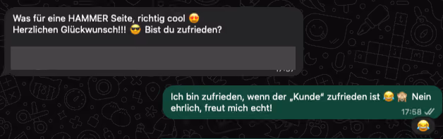 Chat Screenshot: Der Kunde ist glücklich mit seiner Webseite