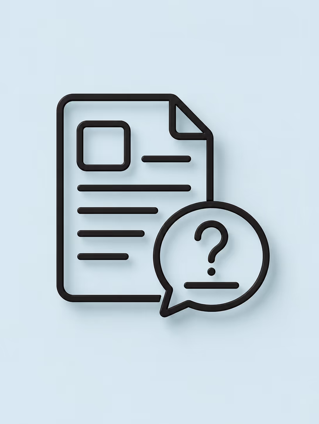 Icône de document avec une bulle de texte contenant un point d'interrogation.