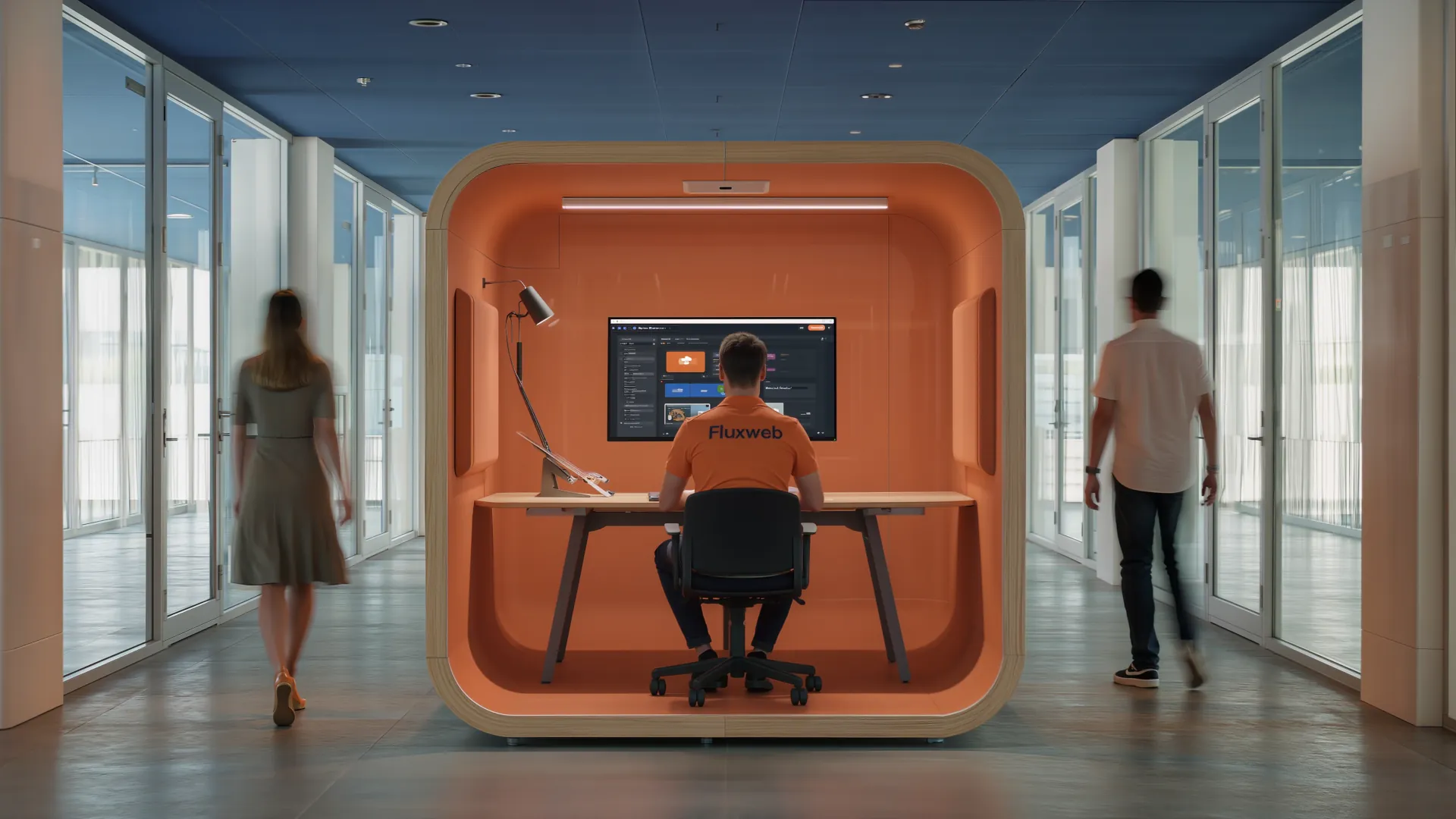 Visuel hero FluXweb : homme tenant une box symbolisant un site internet livré clé en main