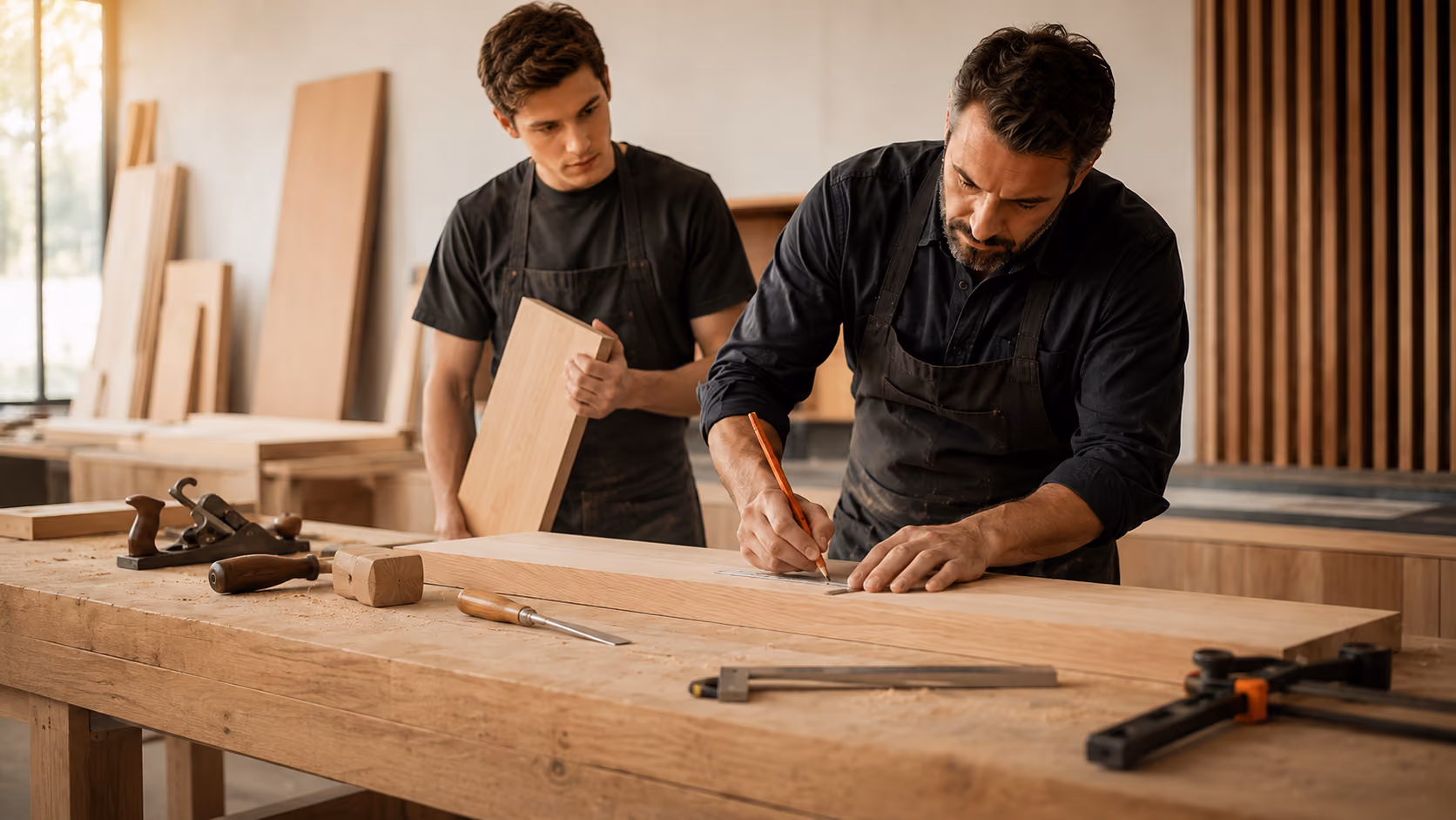 Atelier de menuiserie lumineux et soigné