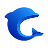 Blue stylized letter C logo with a wave design.