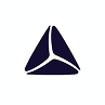 Abstract triangular logo with three curved segments forming a pinwheel shape.