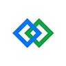 Interlocking blue and green diamond shapes forming a geometric logo.