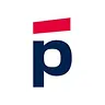 Abstract company logo featuring a lowercase letter 'p' with a red rectangular shape above it.