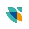 Abstract company logo with overlapping blue, teal, and orange shapes.