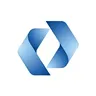Abstract geometric blue logo with intertwined ribbon shapes forming a hexagonal pattern.
