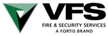 VFS Fire & Security Services logo with a green and black triangular icon.