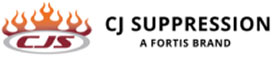 CJ Suppression logo with stylized flames above 'CJS' initials and text 'A Fortis Brand'.