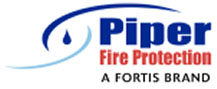 Piper Fire Protection logo with two blue water drops and tagline A Fortis Brand.