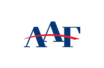 Blue letters A and T with red swoosh in the logo.