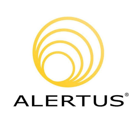 Alertus logo with yellow concentric arcs above black text on a white background.