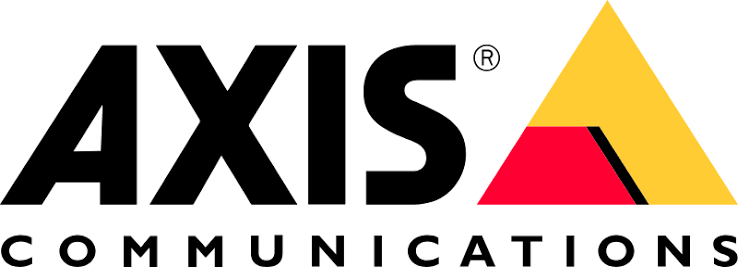 Axis Communications logo with black text and a yellow and red triangular symbol.