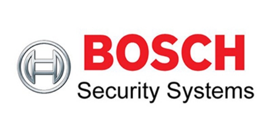 Bosch Security Systems logo with a silver emblem and red bold text BOSCH and black text Security Systems.