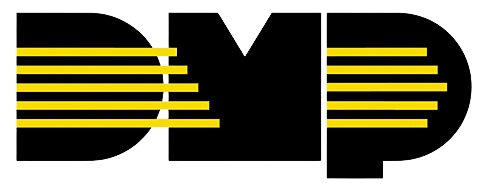 Black letters D, M, P with horizontal yellow lines through the D and P on a transparent background.