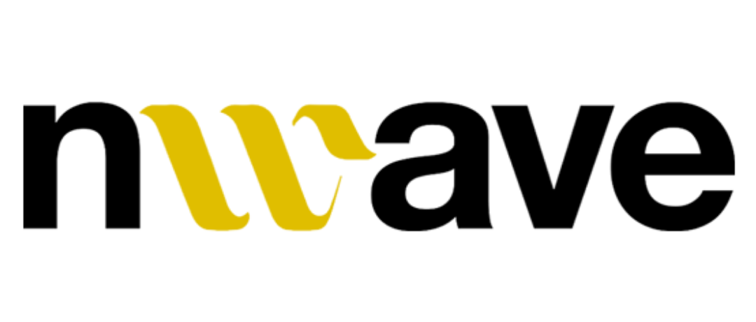 Logo with the text 'nwave' featuring stylized yellow double 'w' letters.