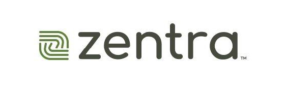 Zentra company logo with stylized green emblem and black lowercase text on white background.