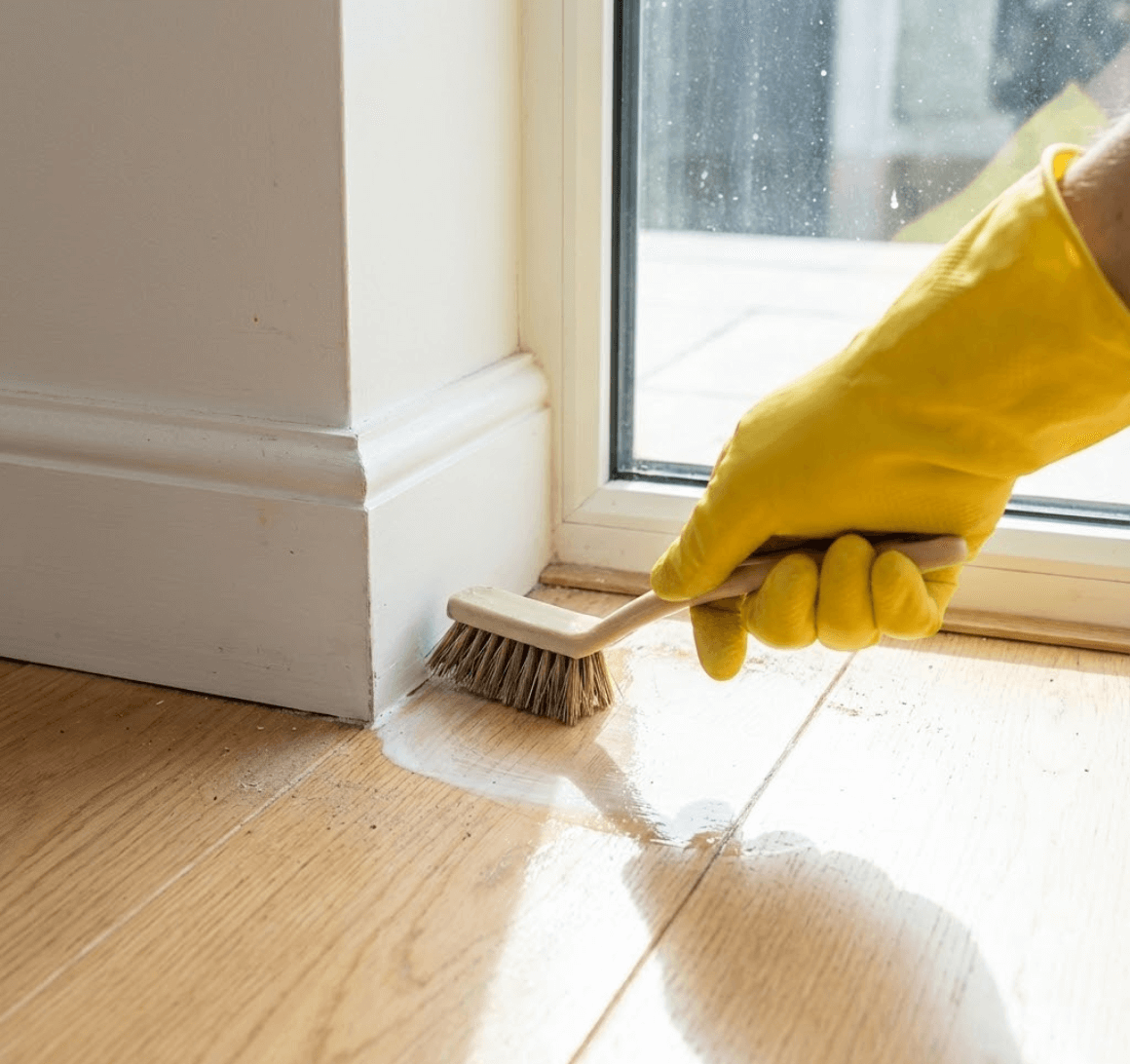 The process of deep cleaning a home.