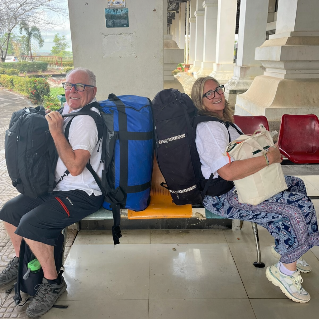 Retirees backpacking at the Laos Thailand border
