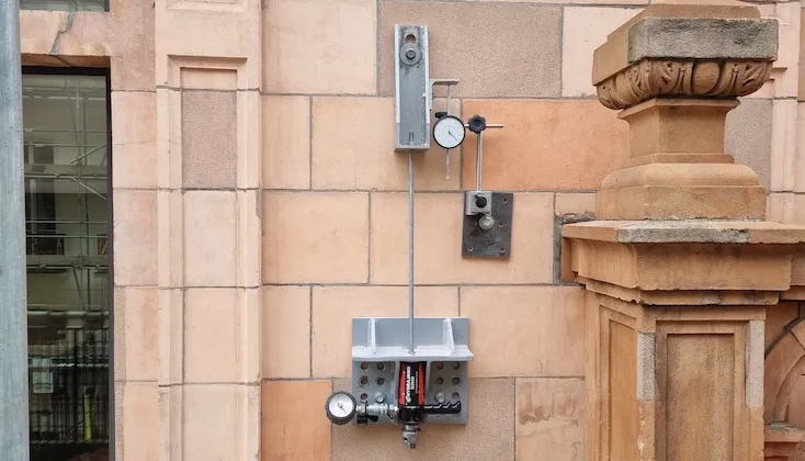 Preliminary shear load testing of masonry fixings.