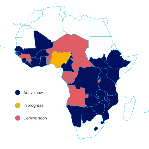 Map of Africa showing Tola's current and planned region coverage