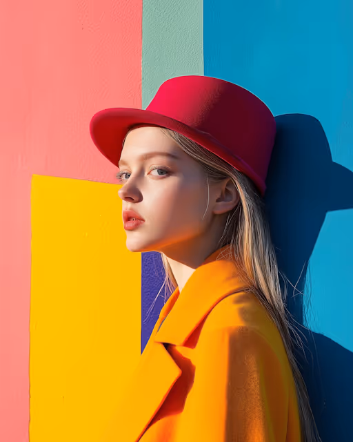 Contemplative Woman in Vibrant Fashion