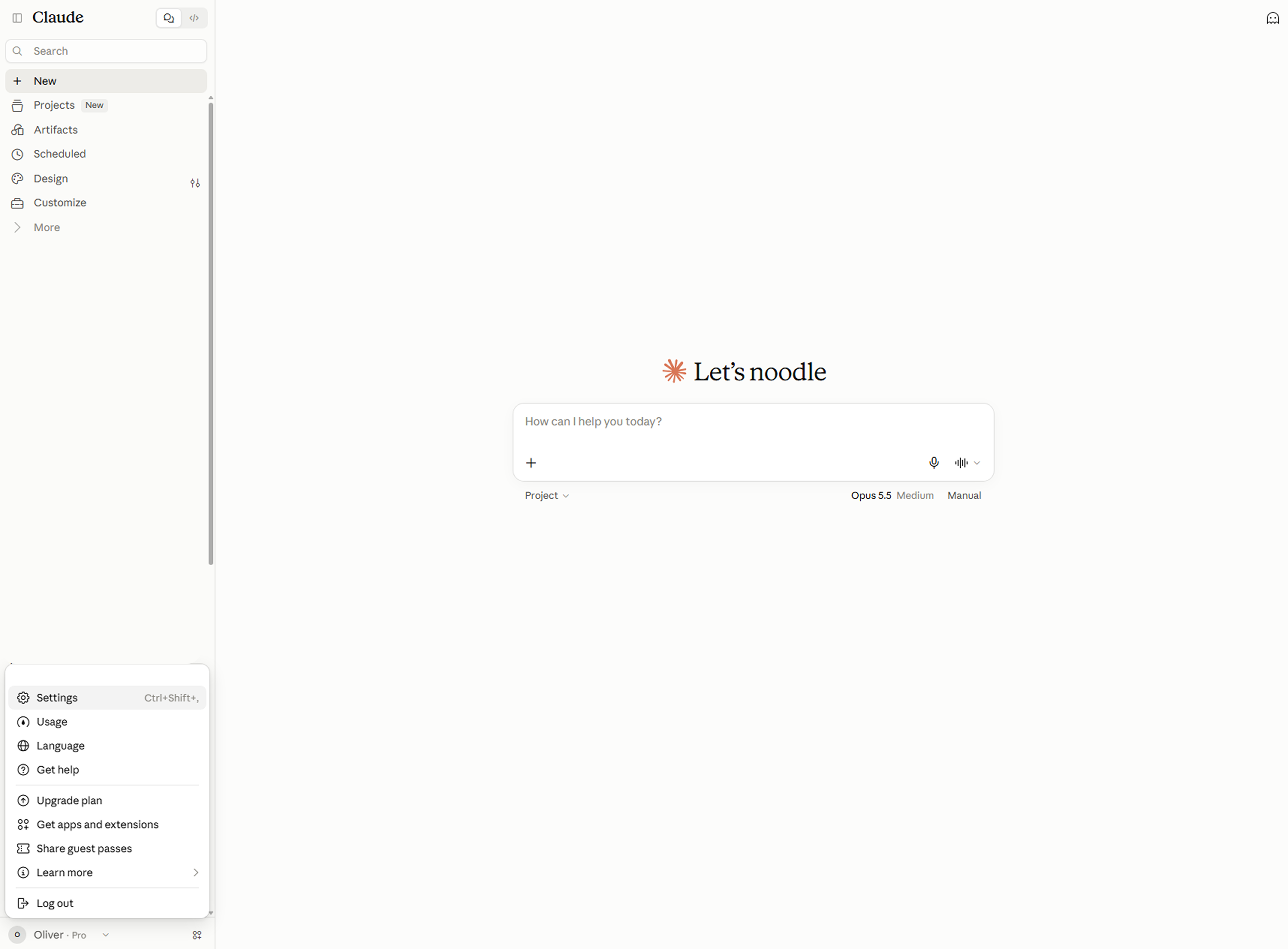 Menu under your name in Claude with Settings