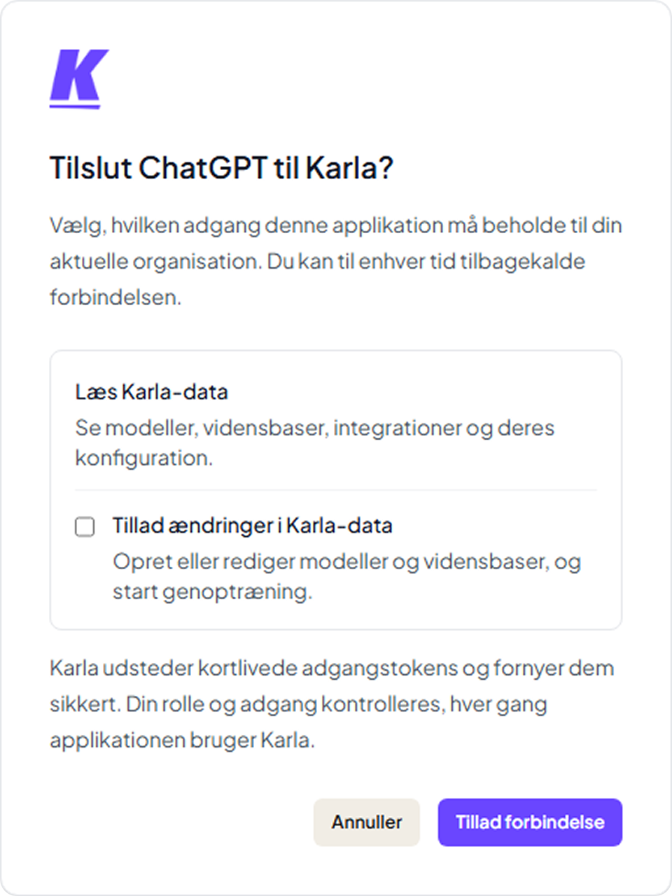 Allow ChatGPT to connect to Karla