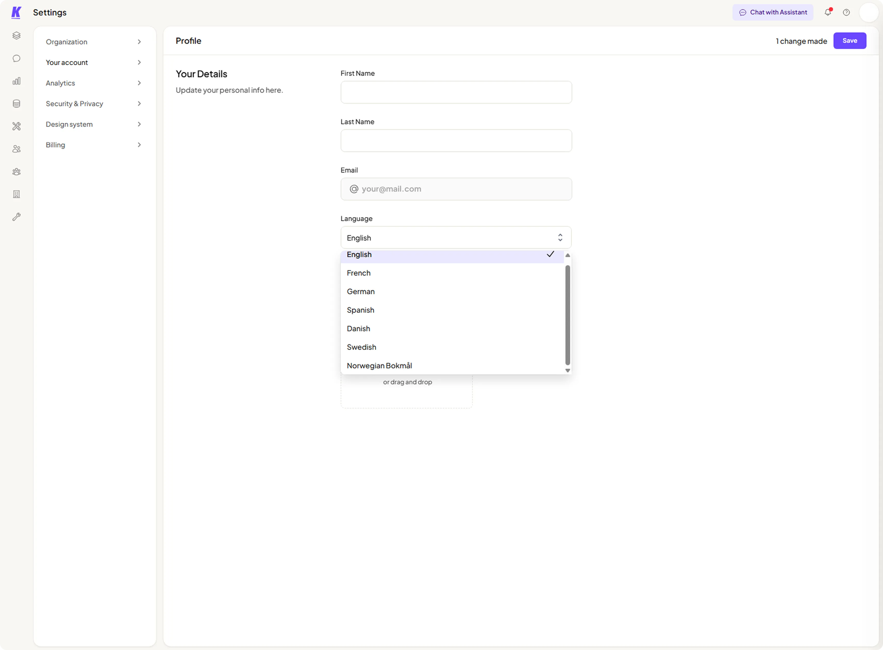 Language settings in the Karla platform