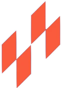 Abstract design of five orange parallelograms arranged diagonally in two staggered columns on a transparent background.