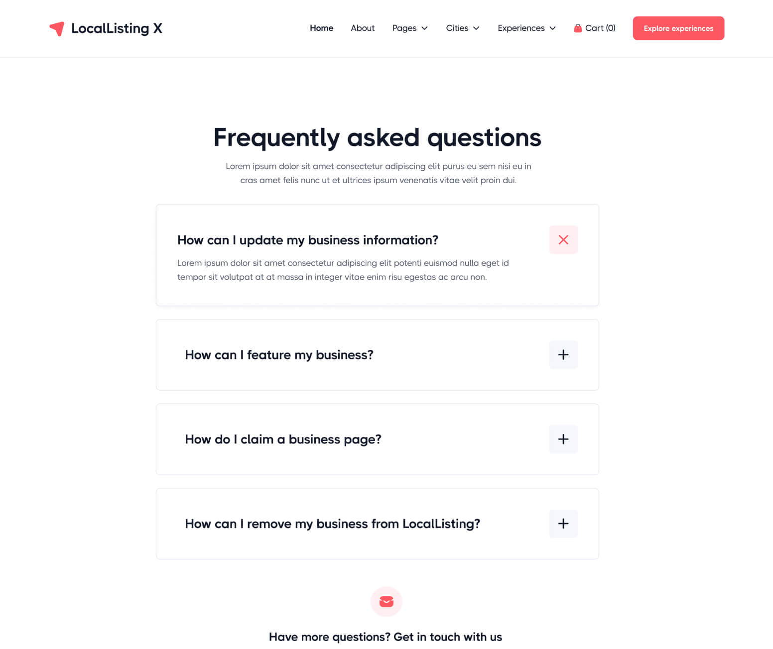LocalListing X - FAQS Page - Webflow Template