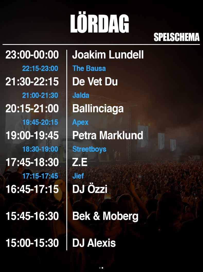 Spelschema för Lördag.
