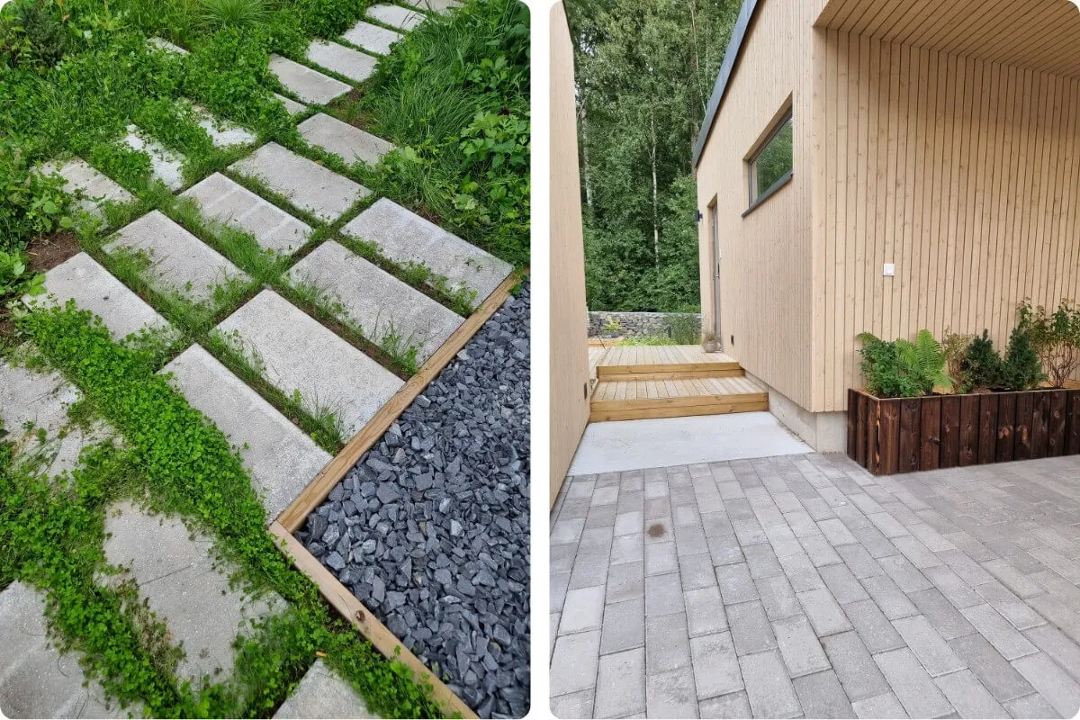 Villa Suojan etupiha ja HB-Betonin torikivet