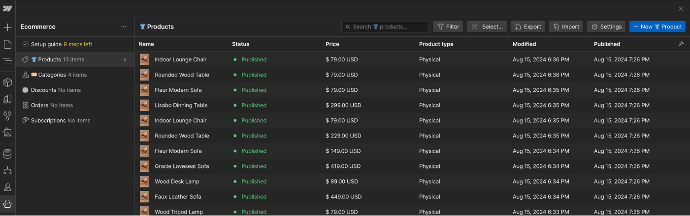 Ecommerce Collection - Furniture X Webflow Template