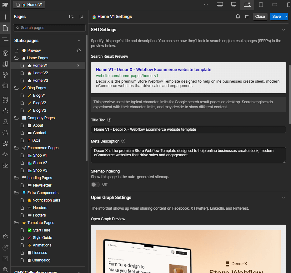 SEO - Decor X Webflow Template