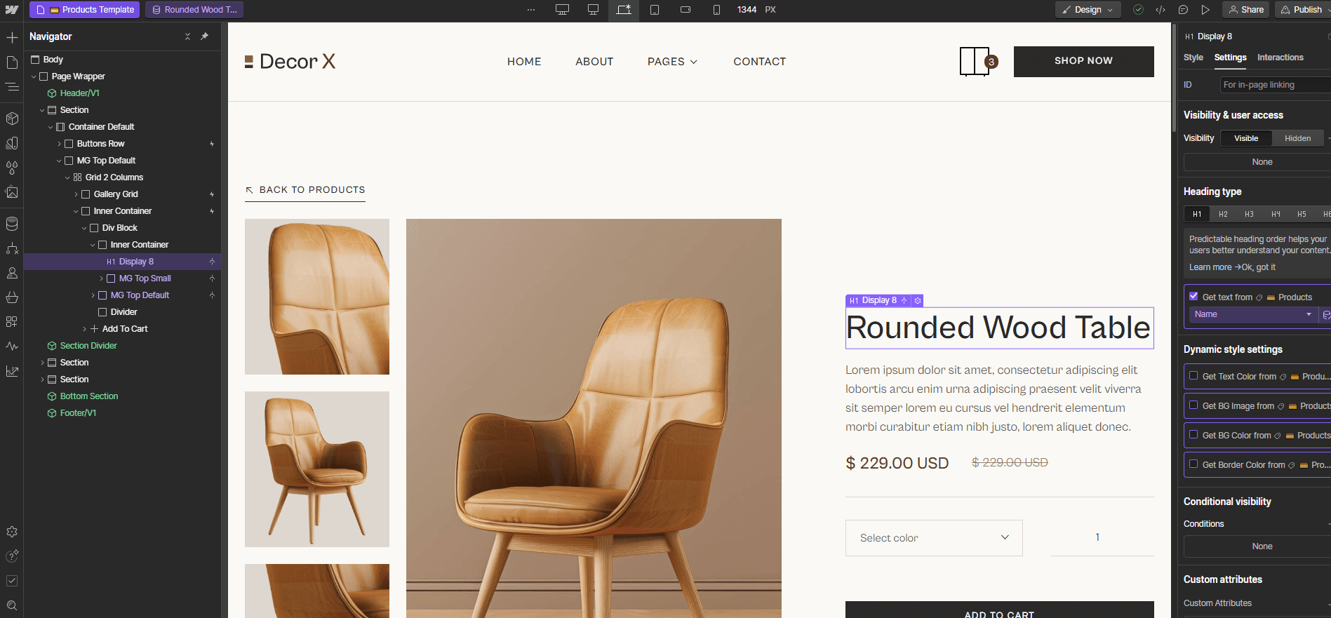 Ecommerce Page - Decor X Webflow Template
