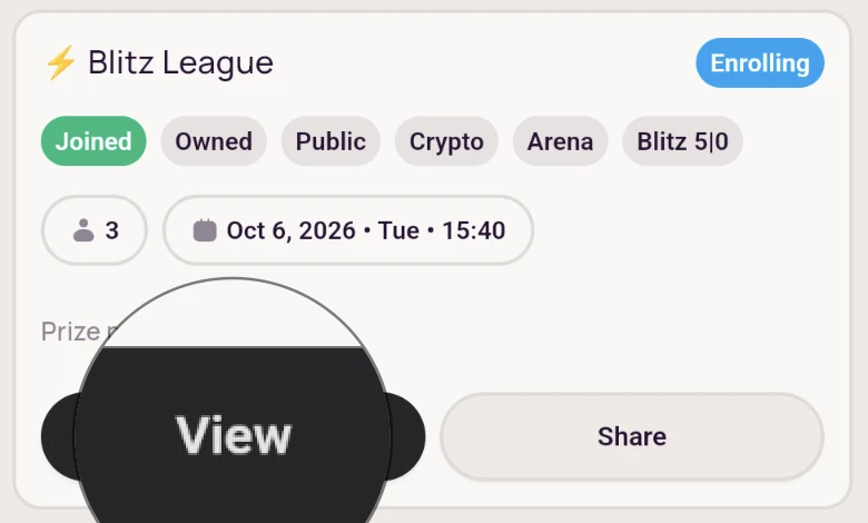Tournament card with the View button