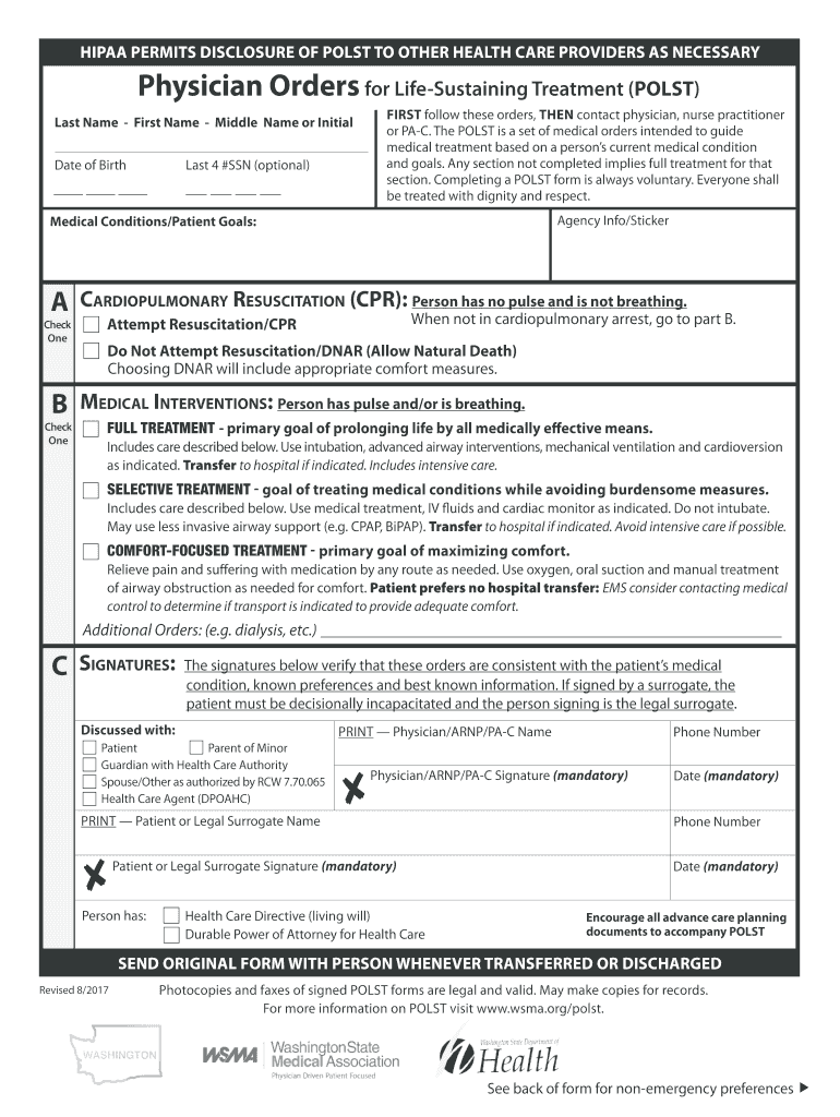 Polst form washington state: Fill out & sign online | DocHub
