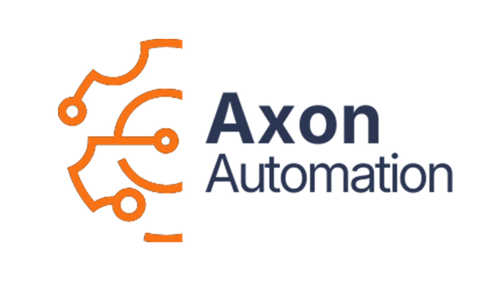 Logo von Axon Automation – eine orange Schaltkreis-Illustration mit dem Schriftzug ‚Axon Automation‘ in Dunkelblau.