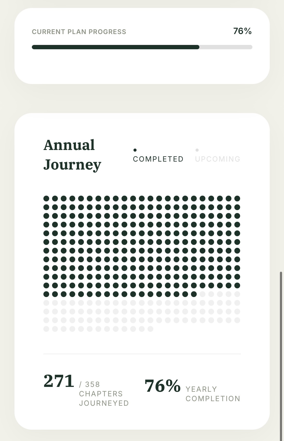 Scripture Reading Plan app viewed on a mobile phone showing daily reading checklist