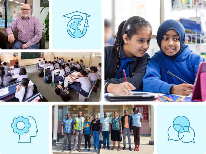 A mosaic of squares featuring people posing and smiling for the camera