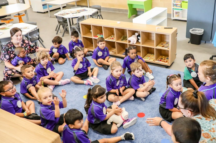 Children sitting in a primary school classroom
