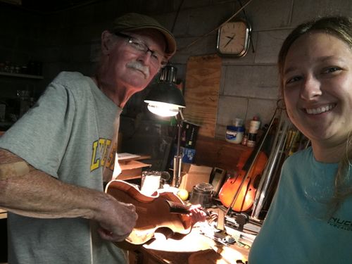Learning fiddle repair techniques at Maple & Spruce workshop