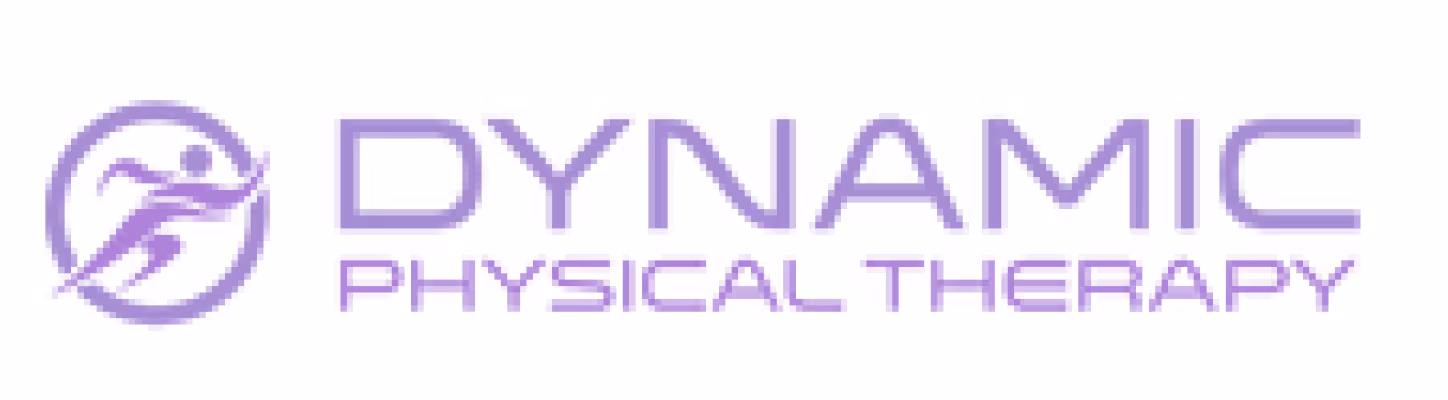 Logo for Dynamic Physical Therapy with a purple running figure inside a circle to the left of the text.