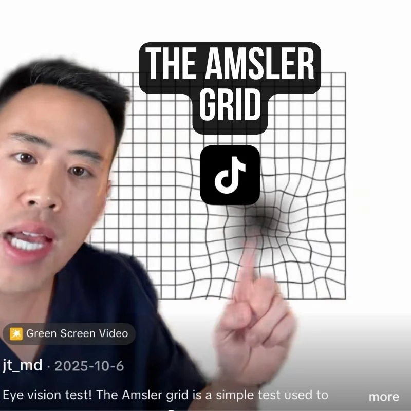 Dr. Jeffrey Tran explaining the Amsler grid for macular degeneration home monitoring — patient education from Stratus Eye in Suwanee, GA