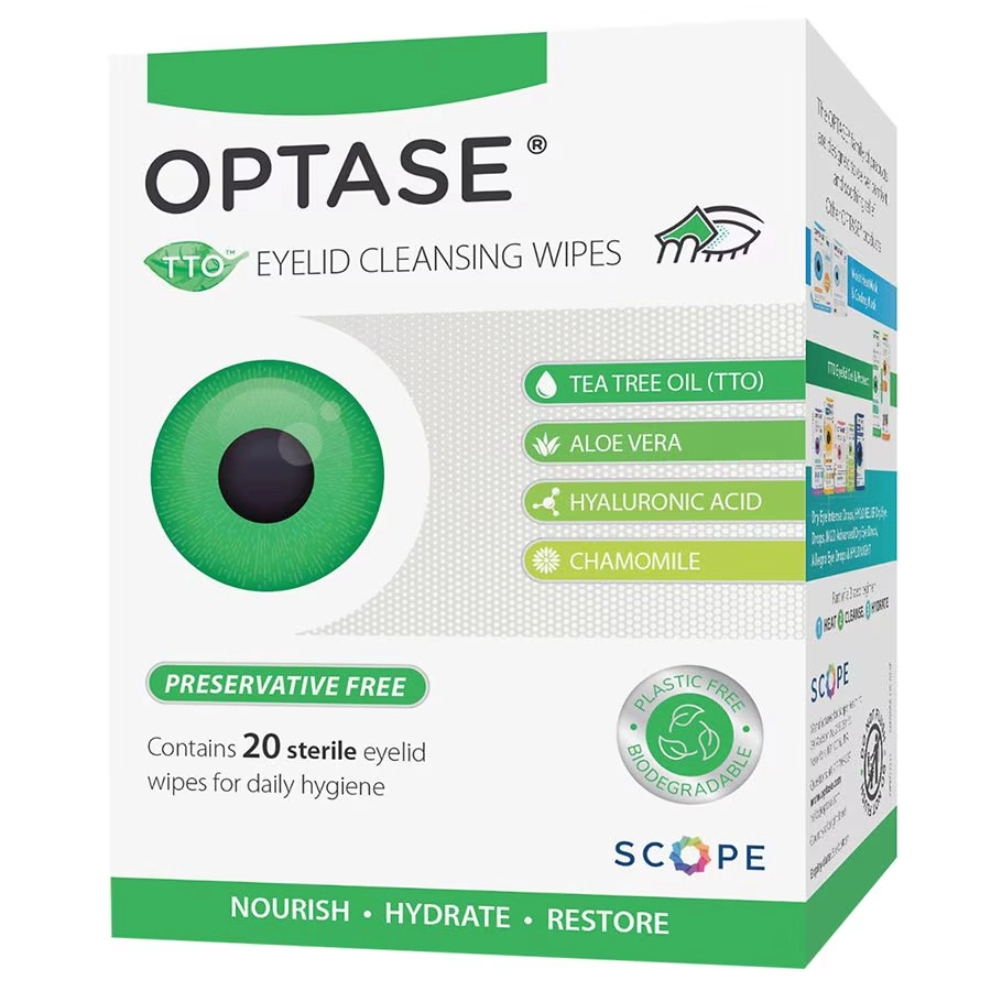 Optase eyelid cleansing wipes recommended for daily lid hygiene at Stratus Eye in Suwanee, GA