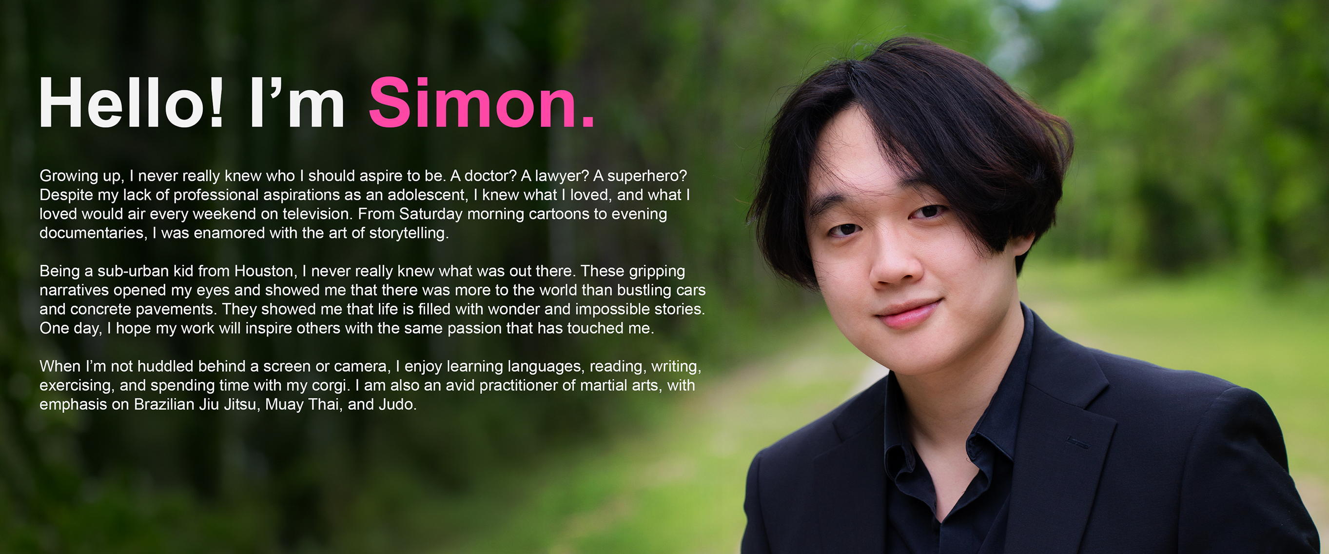 Simon's About Me Hero.